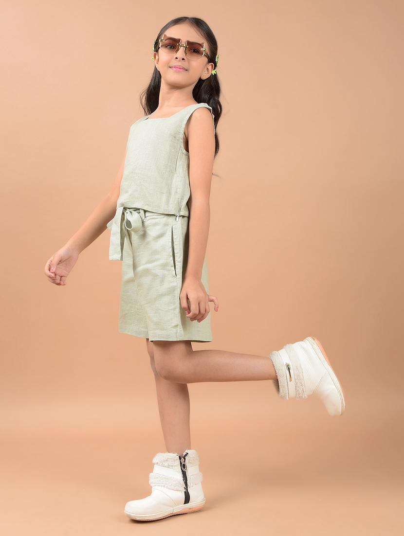 girls olive solid sleeveless top - 21646801 - Standard Image - 4