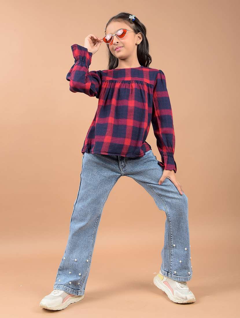 girls red checks long sleeves top - 21646802 -  Standard Image - 4