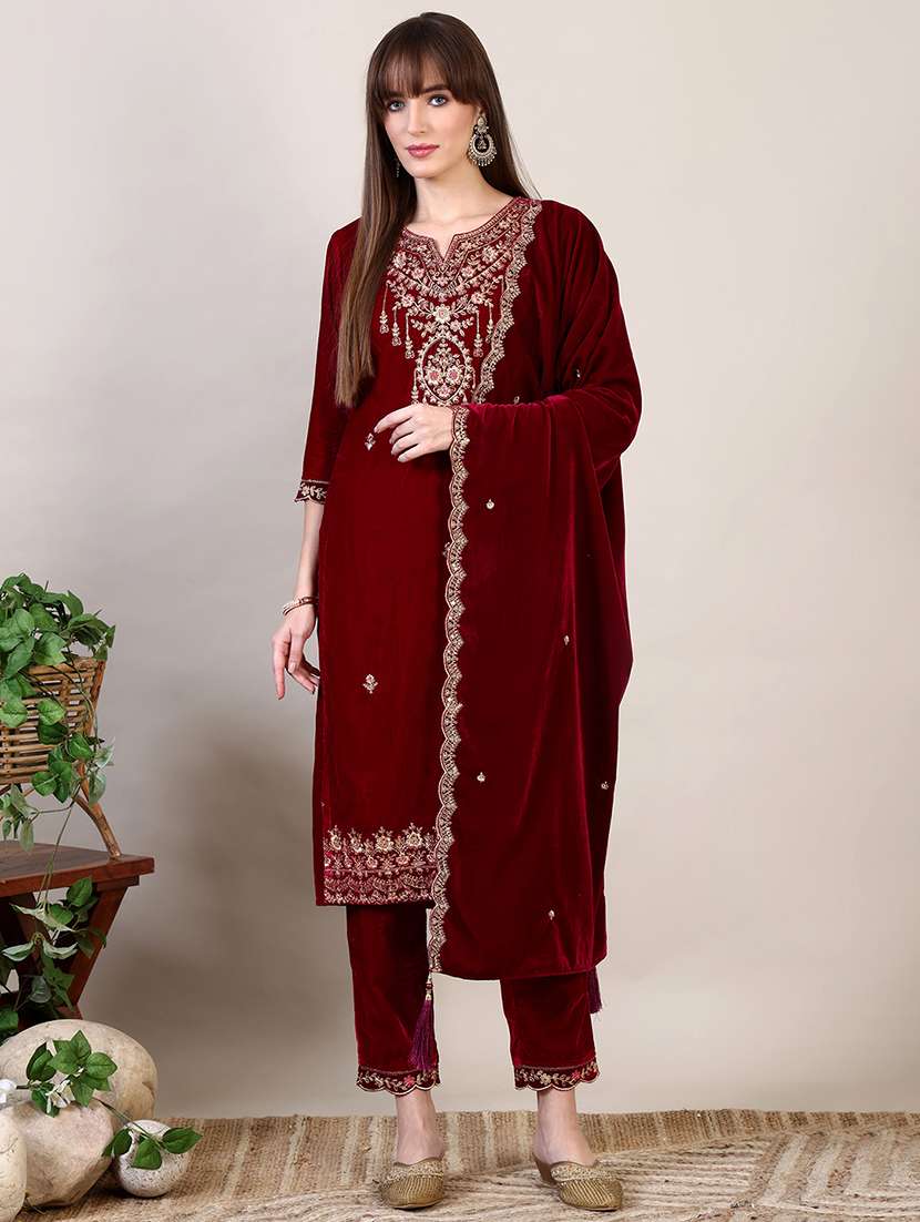 women three quarter sleeve kurta pant with dupatta set