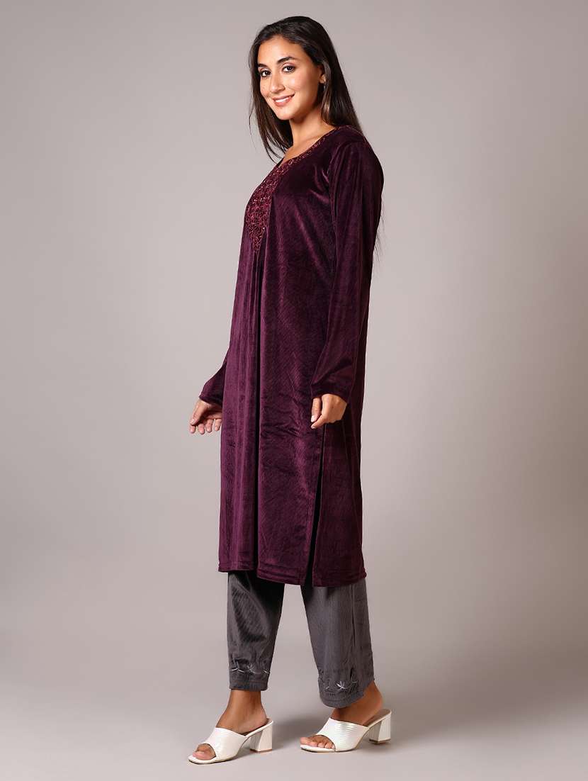 women purple embroidered kurta palazzo set  - 21646901 -  Standard Image - 1