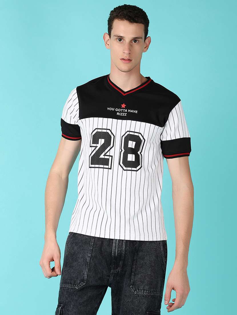 men v-neck color block t-shirt