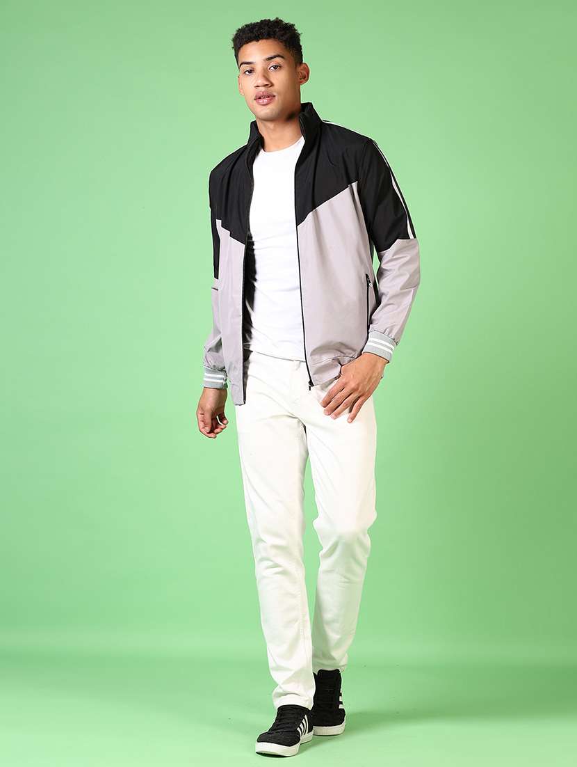 men grey color block print bomber jacket - 21647069 -  Standard Image - 4