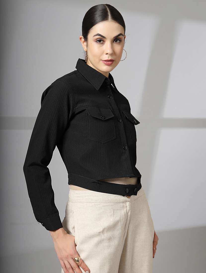 women solid long sleeve jacket with attached belt - 21647137 -  Standard Image - 1