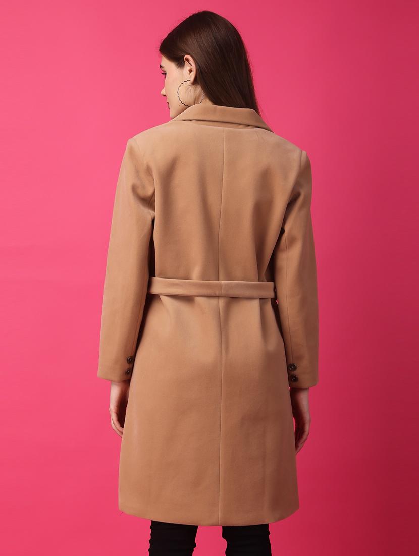 women lapel neck solid trench coat - 21647155 - Standard Image - 1