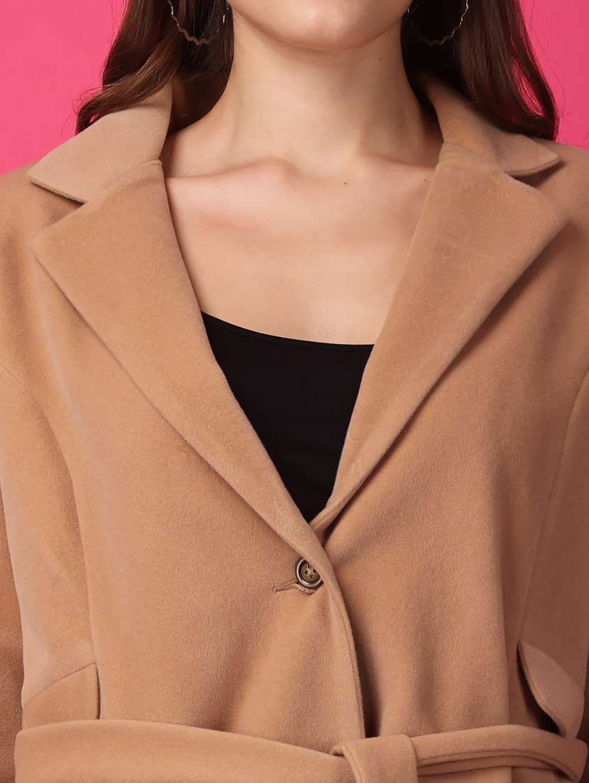 women lapel neck solid trench coat - 21647155 - Standard Image - 4