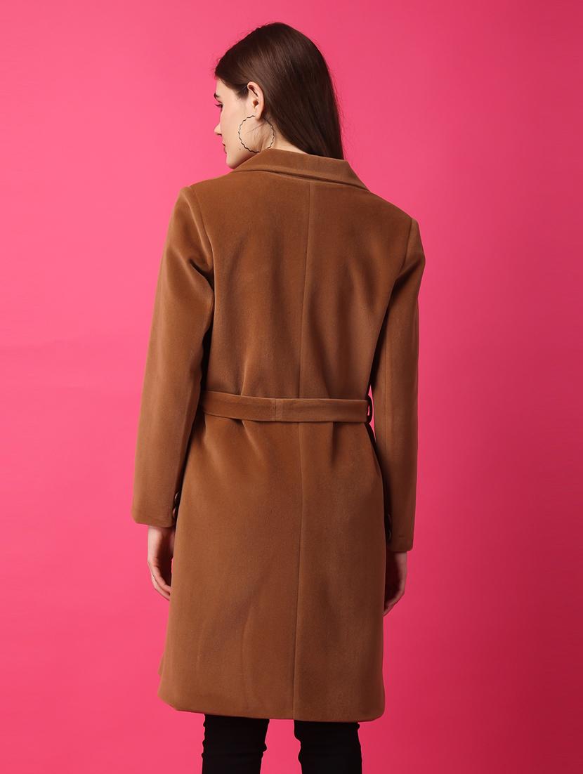 women solid long sleeve trench coat - 21647156 - Standard Image - 1