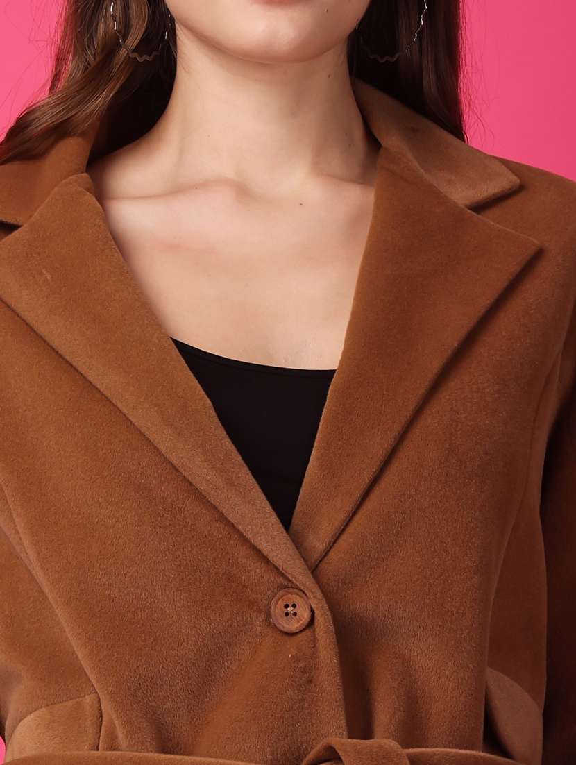 women solid long sleeve trench coat - 21647156 - Standard Image - 4