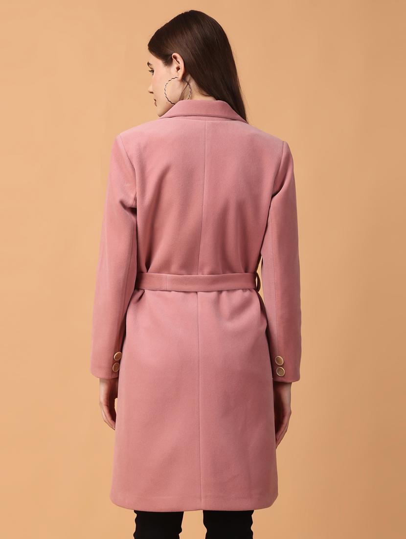 women lapel neck solid trench coat - 21647160 - Standard Image - 1
