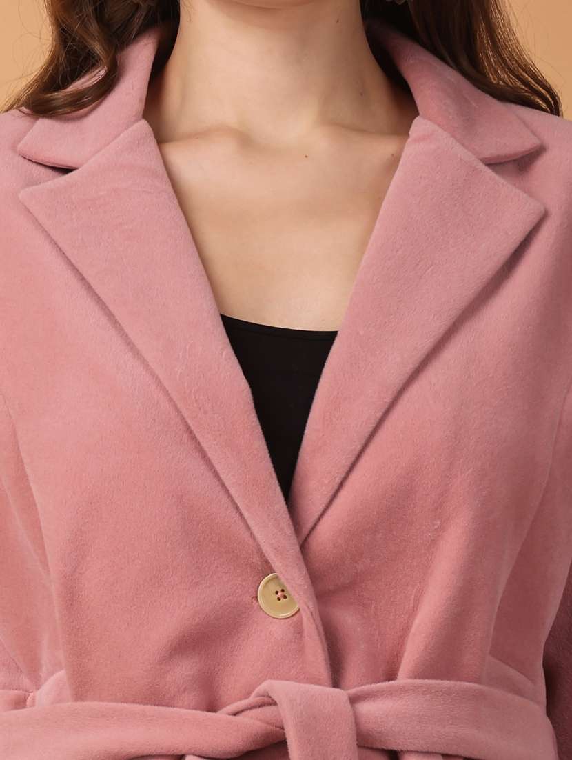 women lapel neck solid trench coat - 21647160 - Standard Image - 4