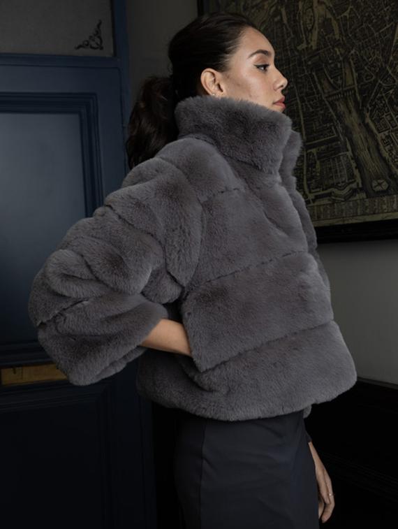 women grey solid fur jacket - 21647257 -  Standard Image - 1