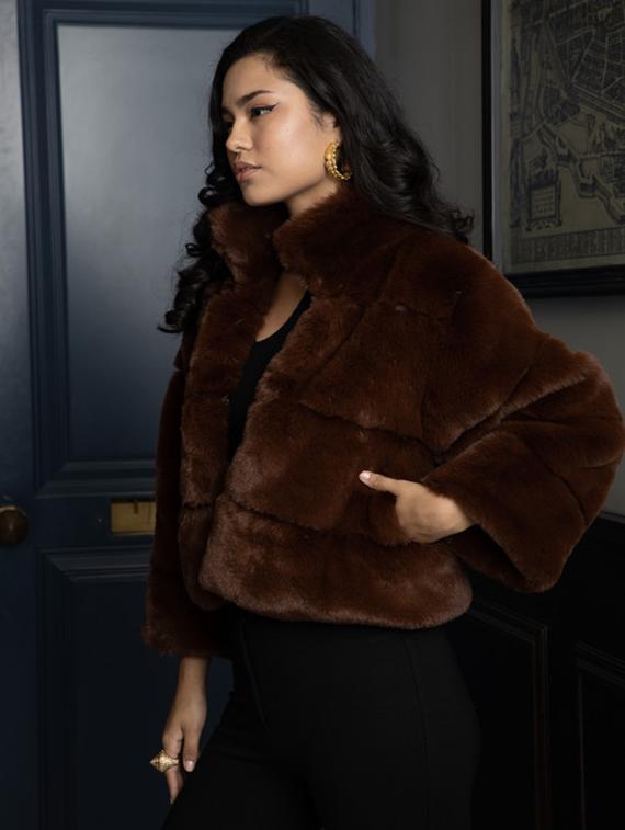women brown solid fur jacket - 21647258 -  Standard Image - 1