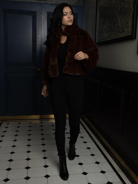 women brown solid fur jacket - 21647258 - Standard Image - 4