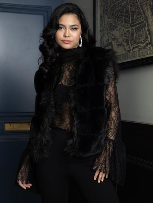 women black solid fur jacket - 21647260 - Standard Image - 0