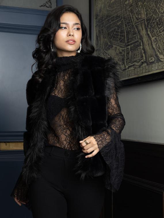 women black solid fur jacket - 21647260 - Standard Image - 1
