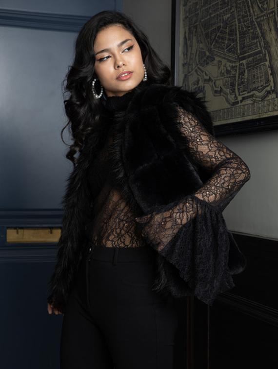 women black solid fur jacket - 21647260 - Standard Image - 4