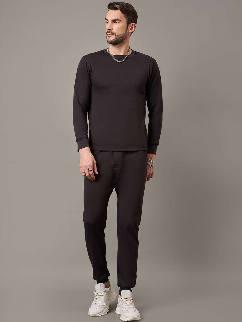 men solid fleece thermal set