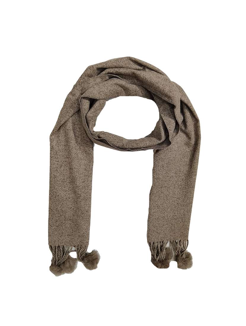 women elegant self design muffler with pom-pom edges