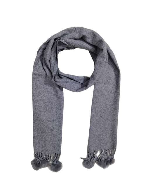 women elegant self design muffler with pom-pom edges - 21647719 -  Standard Image - 0