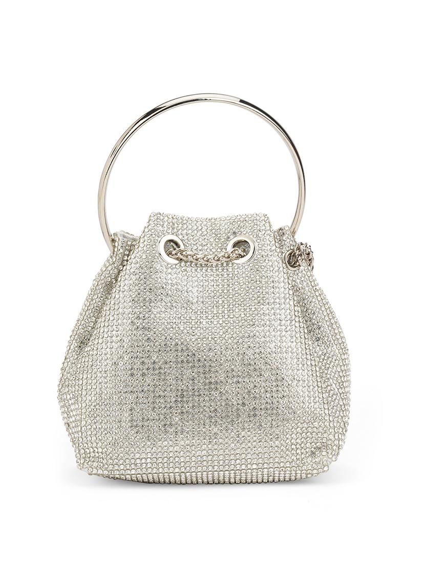 women embellished metal handle handheld bag with chain drawstring closure - 21648250 -  Standard Image - 1