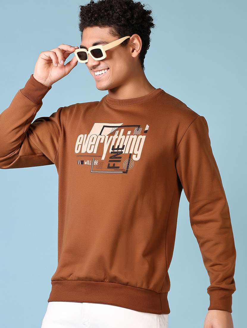 men brown front print long sleeve sweatshirt - 21648463 -  Standard Image - 1