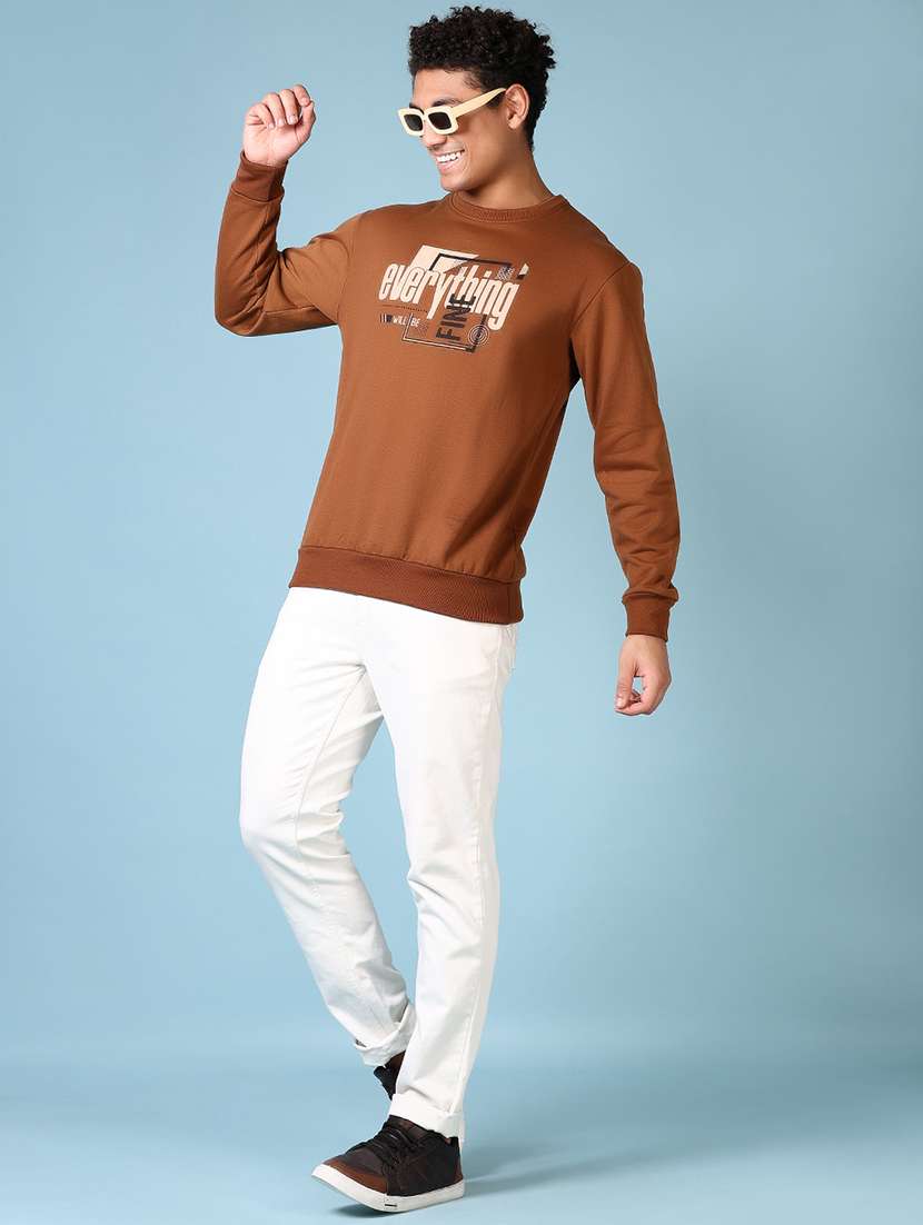 men brown front print long sleeve sweatshirt - 21648463 -  Standard Image - 4