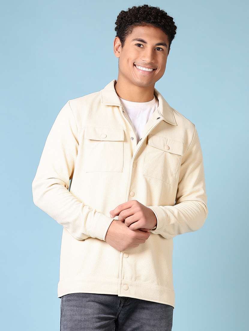 men solid long sleeve shacket