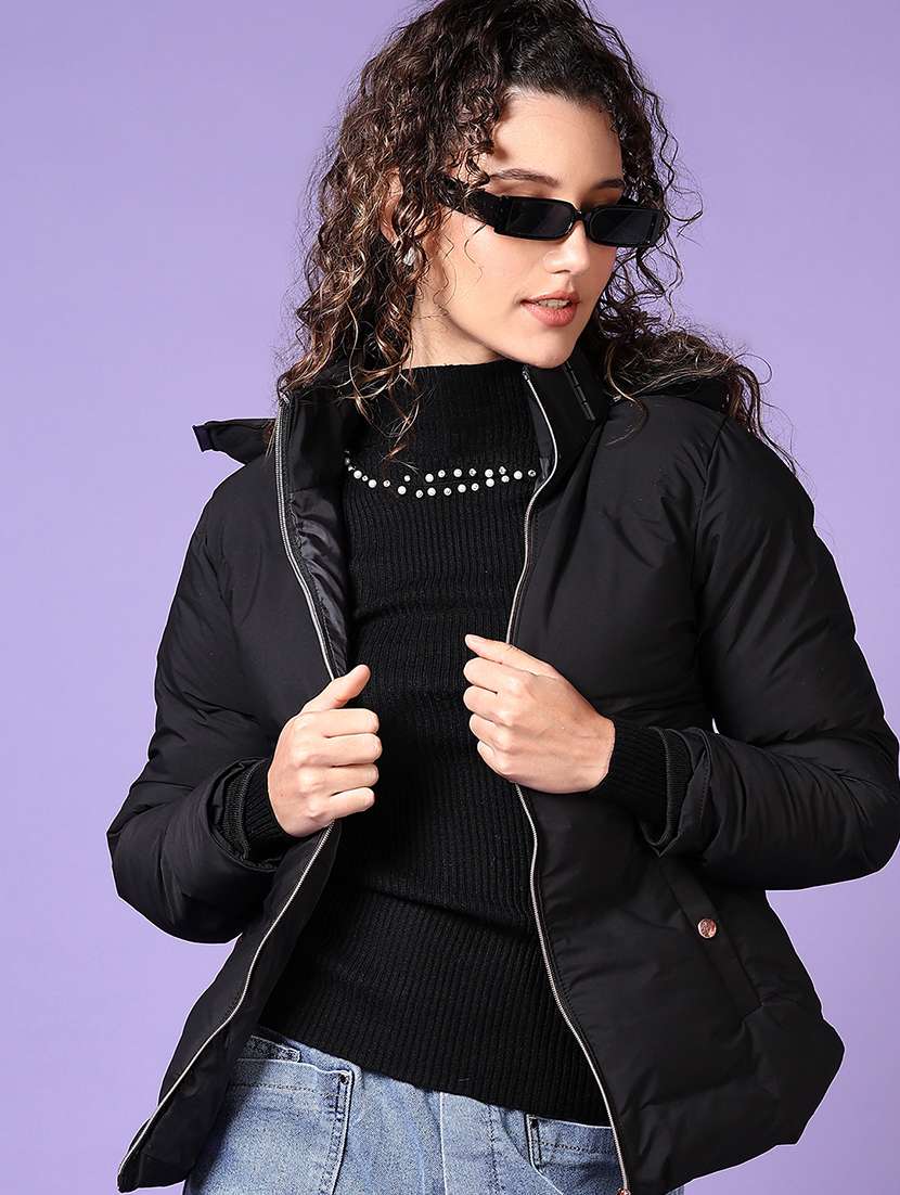women long sleeves solid puffer jacket - 21648473 -  Standard Image - 1
