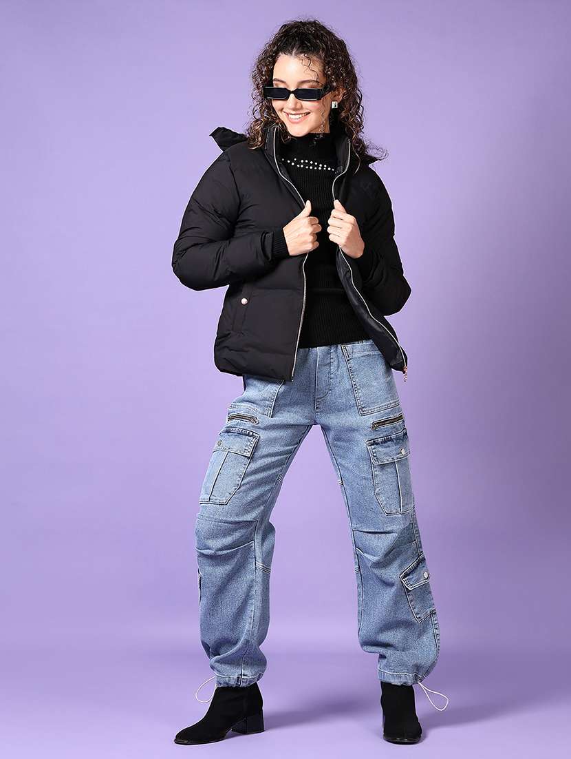 women long sleeves solid puffer jacket - 21648473 -  Standard Image - 4
