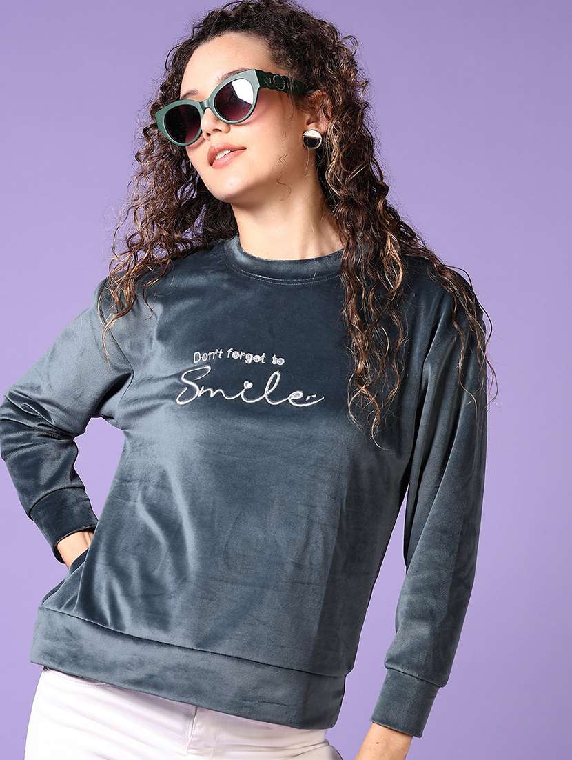 women grey typography long sleeve sweatshirt - 21648476 -  Standard Image - 1