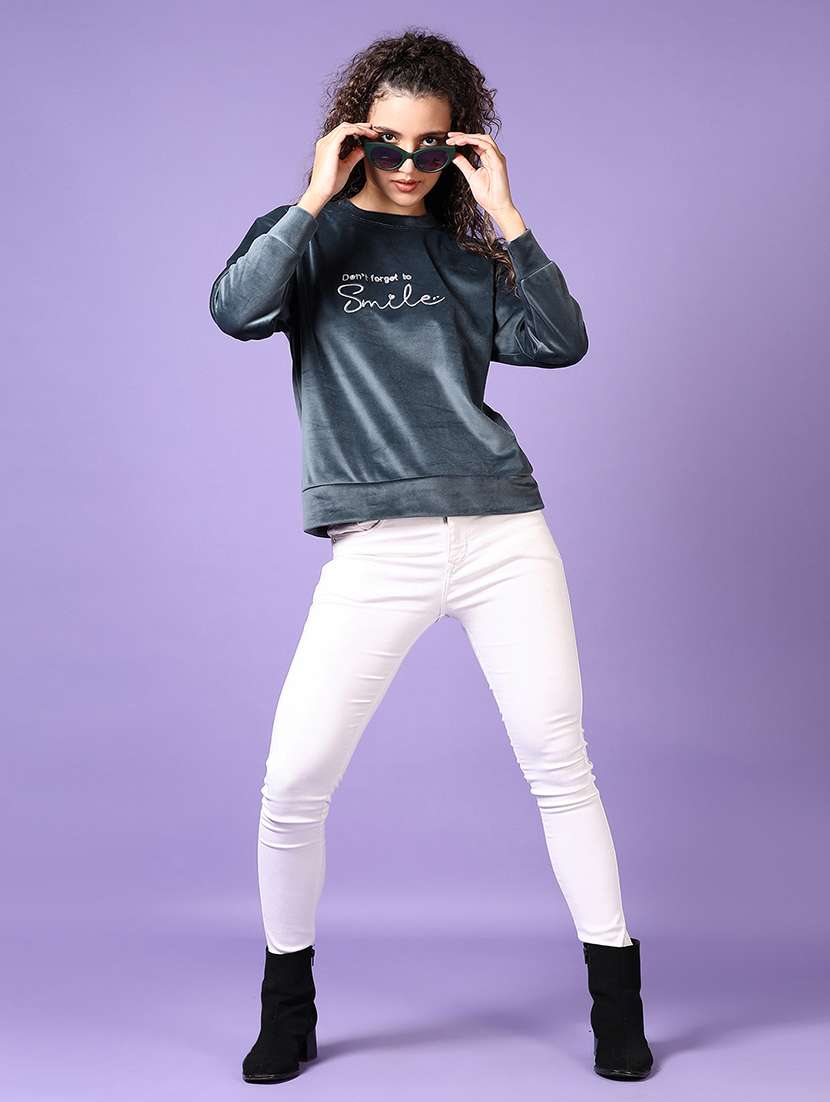 women grey typography long sleeve sweatshirt - 21648476 -  Standard Image - 4