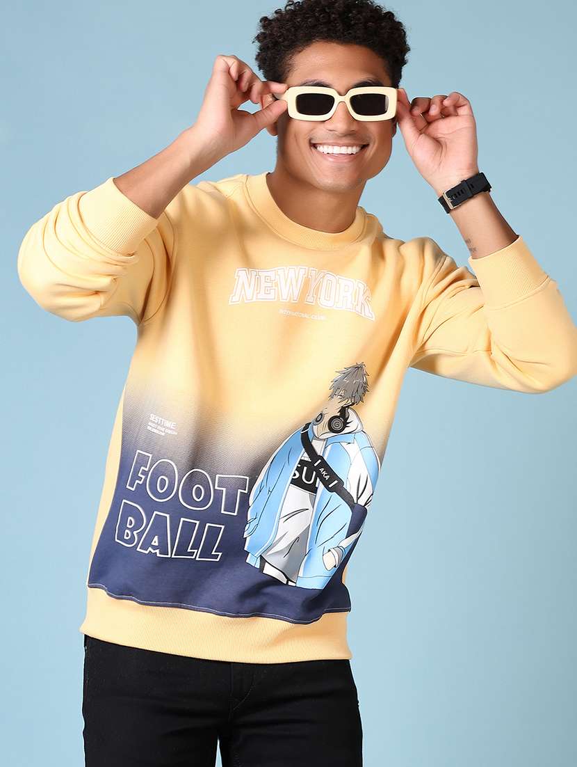 men yellow front print long sleeve sweatshirt - 21648478 -  Standard Image - 1