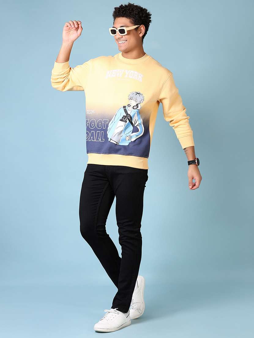 men yellow front print long sleeve sweatshirt - 21648478 -  Standard Image - 4