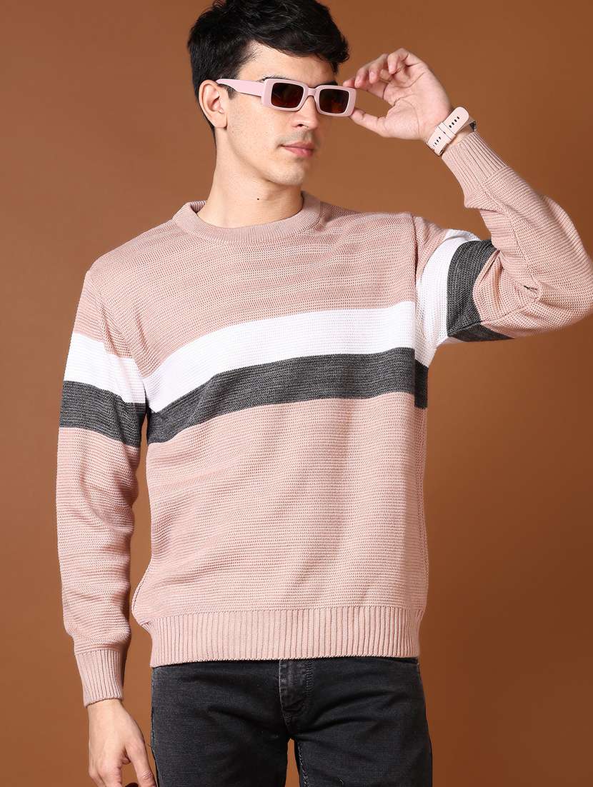 men color block long sleeve pullover - 21648501 -  Standard Image - 1