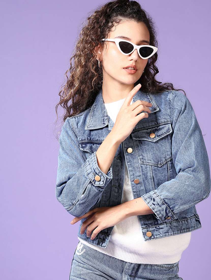 women light blue solid denim summer jacket - 21648558 -  Standard Image - 1