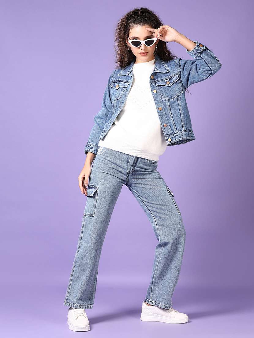women light blue solid denim summer jacket - 21648558 -  Standard Image - 4