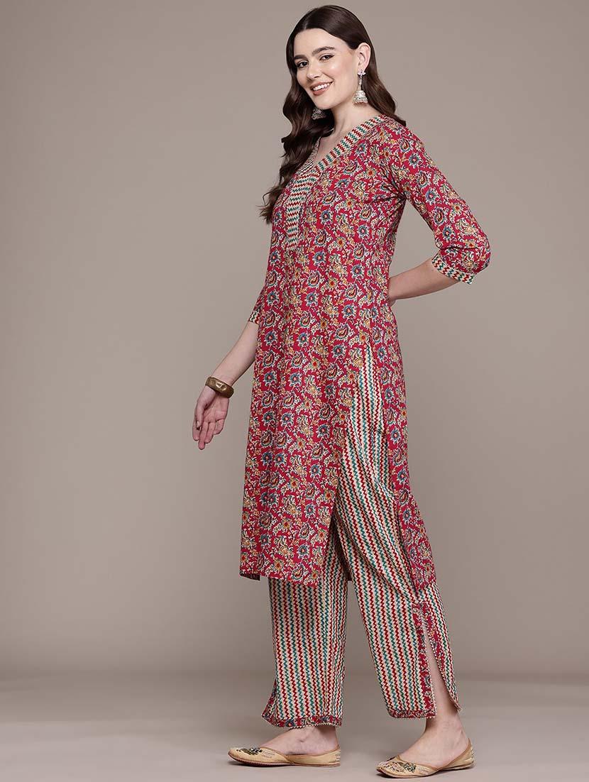 women three quarter sleeve kurta pant with dupatta set - 21648640 -  Standard Image - 1