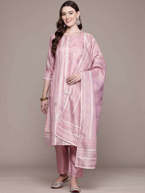 women three quarter sleeve kurta pant with dupatta set - 21648645 - Standard Image - 0