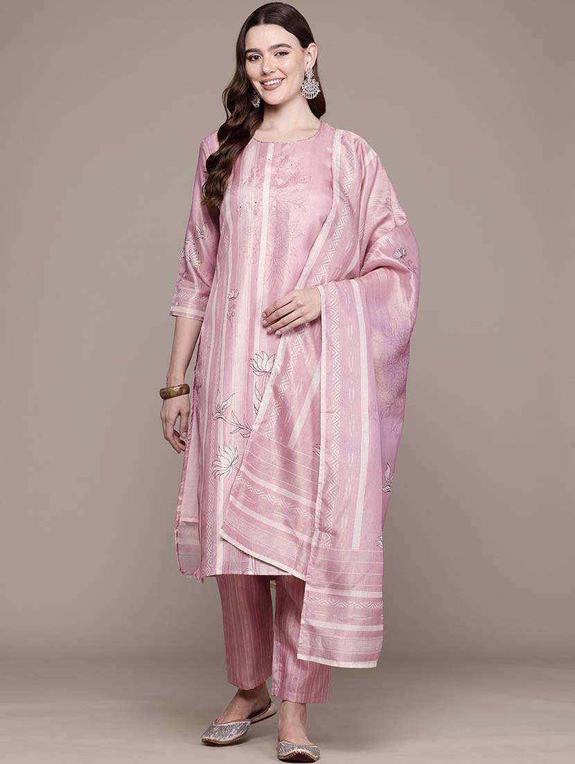 women three quarter sleeve kurta pant with dupatta set - 21648645 - Zoom Image - 0