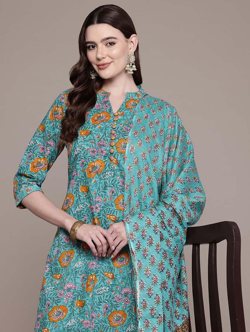 women three quarter sleeve kurta pant with dupatta set - 21648648 - Standard Image - 4