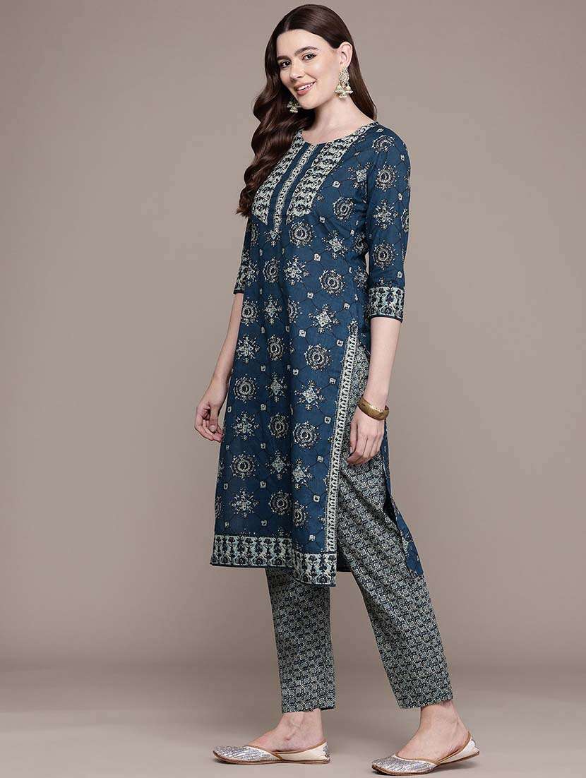 women three quarter sleeve kurta pant with dupatta set - 21648649 -  Standard Image - 1