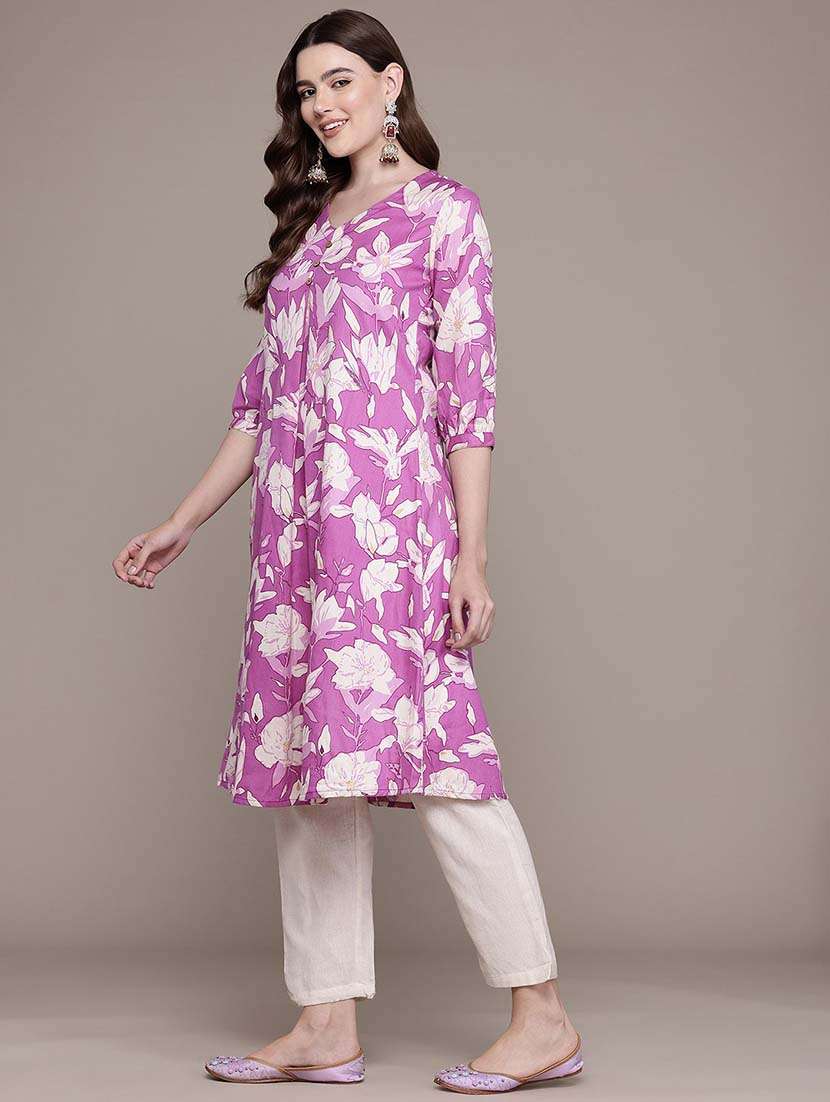women lavenderf loral printed kurta pant set - 21648652 -  Standard Image - 1