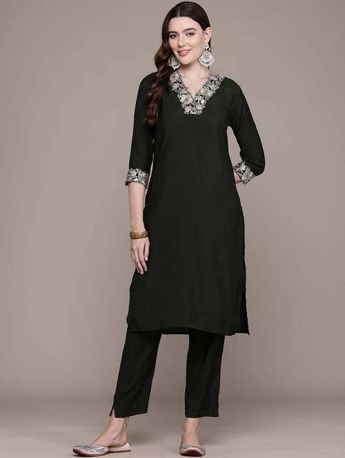 women three quarter sleeve kurta pant set