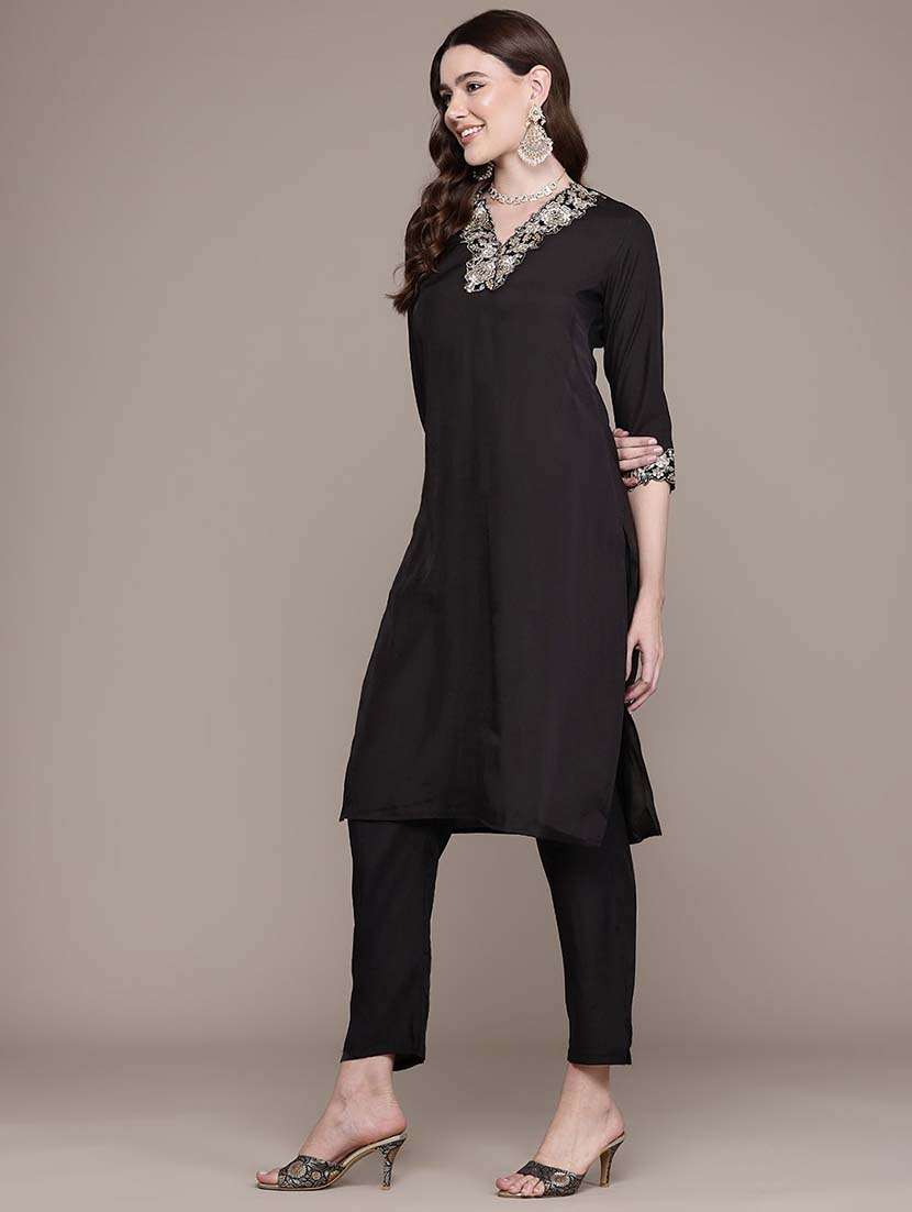 women three quarter sleeve kurta pant set - 21648658 -  Standard Image - 1