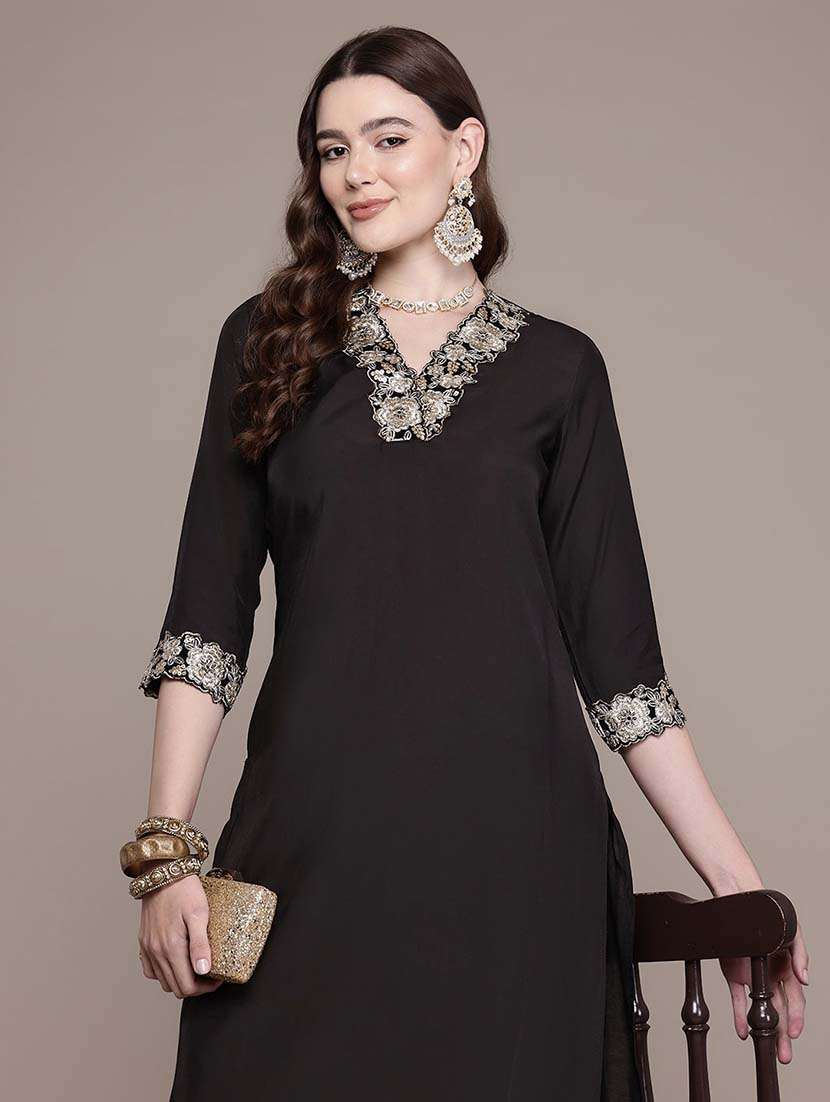 women three quarter sleeve kurta pant set - 21648658 -  Standard Image - 4