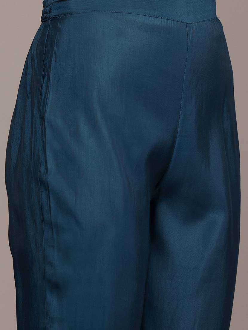 women teal solid v neck kurta pant set - 21648659 -  Standard Image - 6