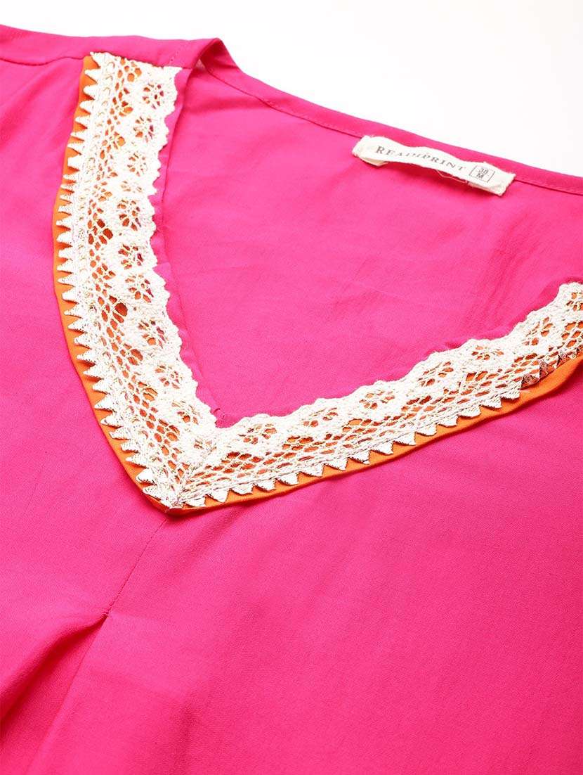 women solid lace work v neck kurta pant set - 21648661 -  Standard Image - 4