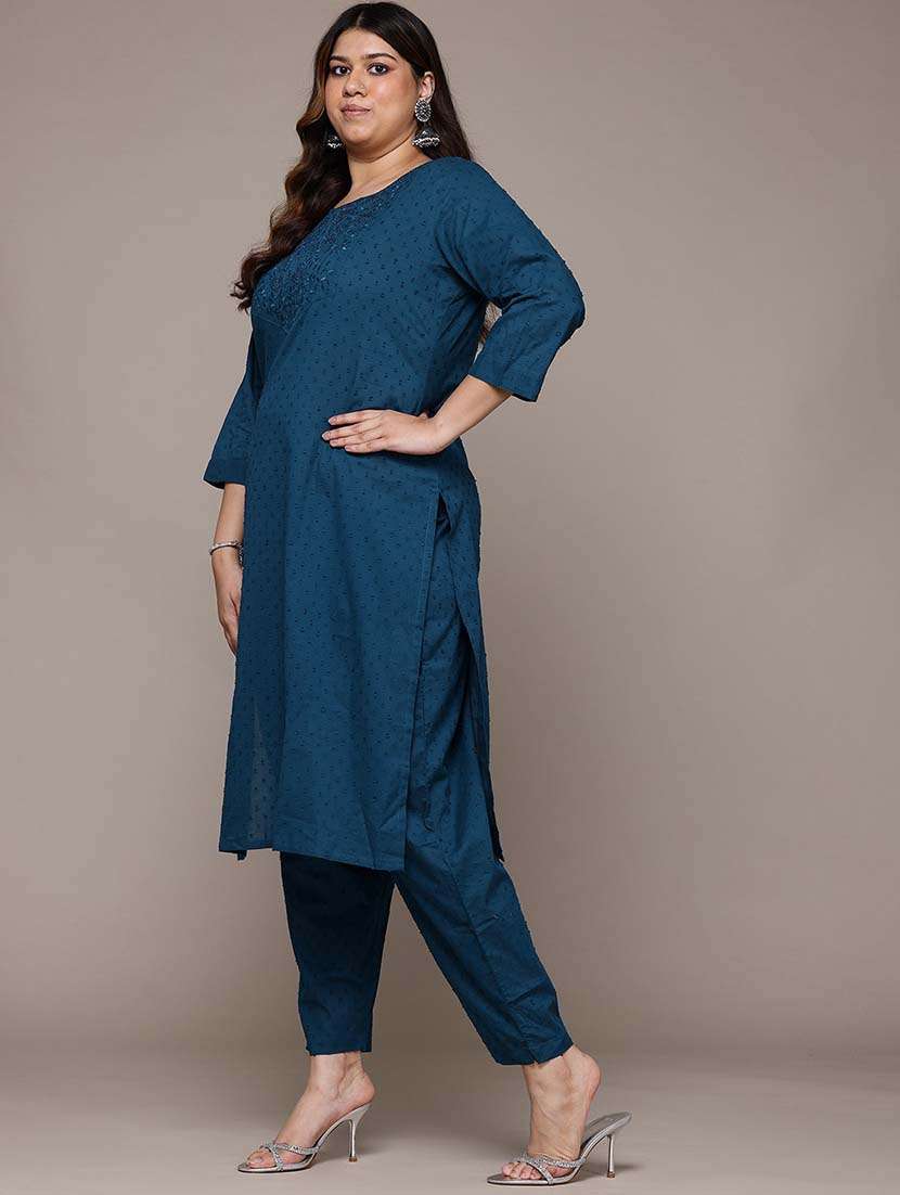 women three quarter sleeve kurta pant with dupatta set - 21648672 -  Standard Image - 1