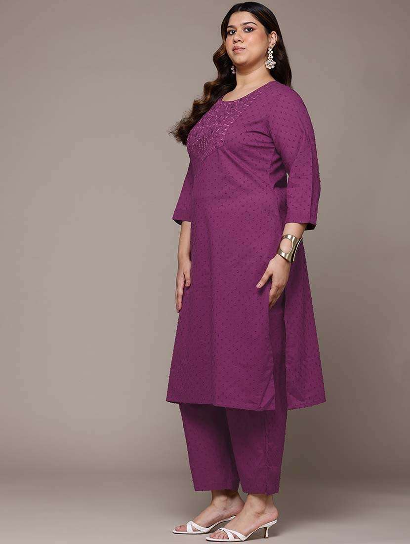women plus size three quarter sleeve kurta pant with dupatta set - 21648674 -  Standard Image - 1