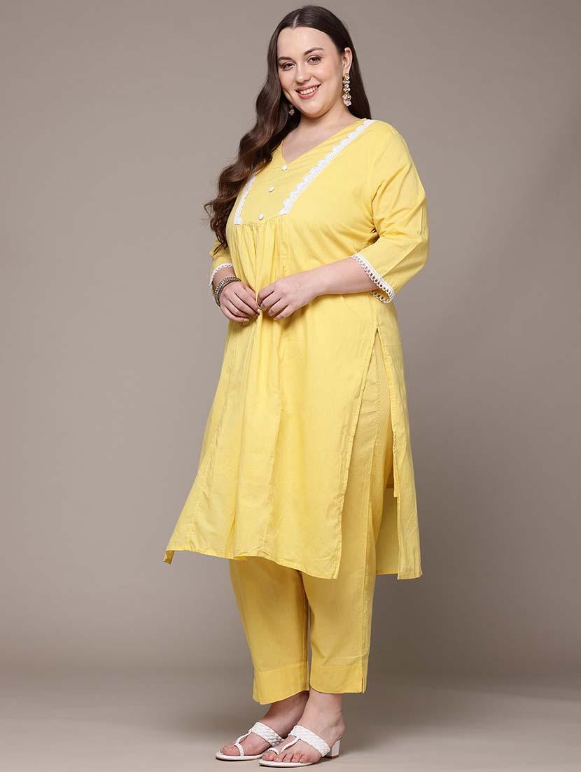 women plus size three quarter sleeve kurta pant with dupatta set - 21648687 -  Standard Image - 1