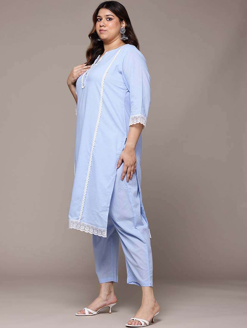women three quarter sleeve kurta pant with dupatta set - 21648690 -  Standard Image - 1